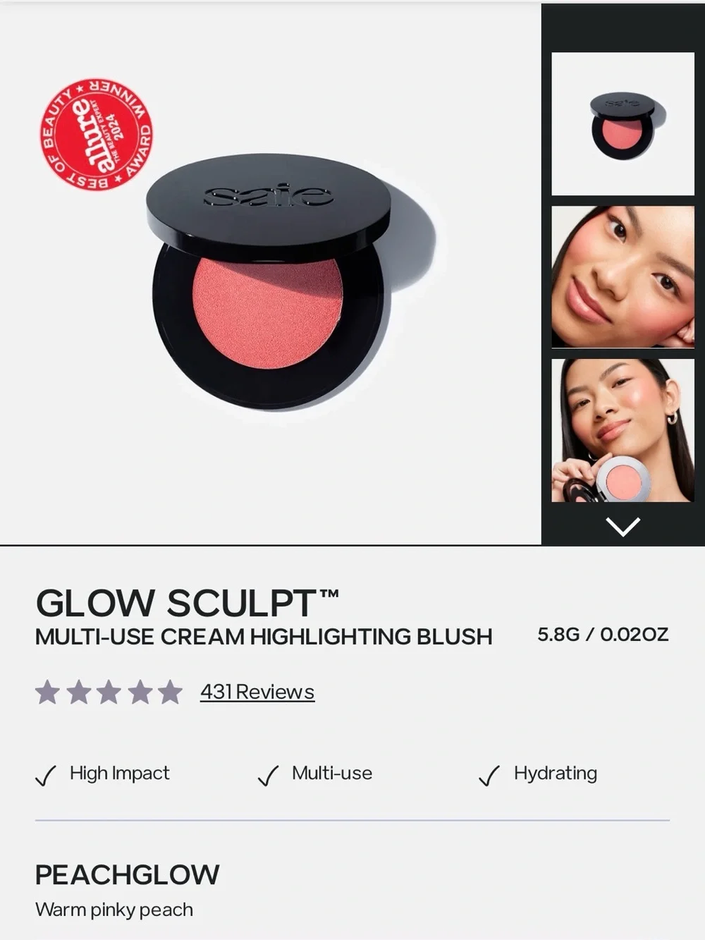 {SAIE} NWT glow sculpt peachglow